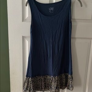 LOGO Navy Blue Sleeveless Top with Floral Hem, size XS.
